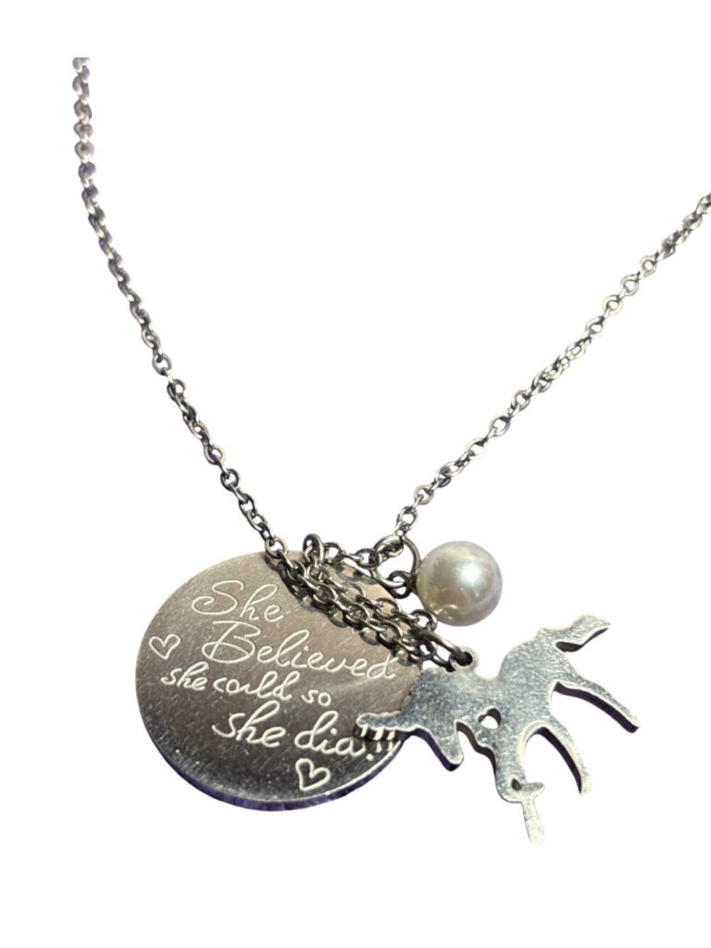 Silvertone Charm Necklace Unicorn She Believed She Could So She Did 15-17 inches
